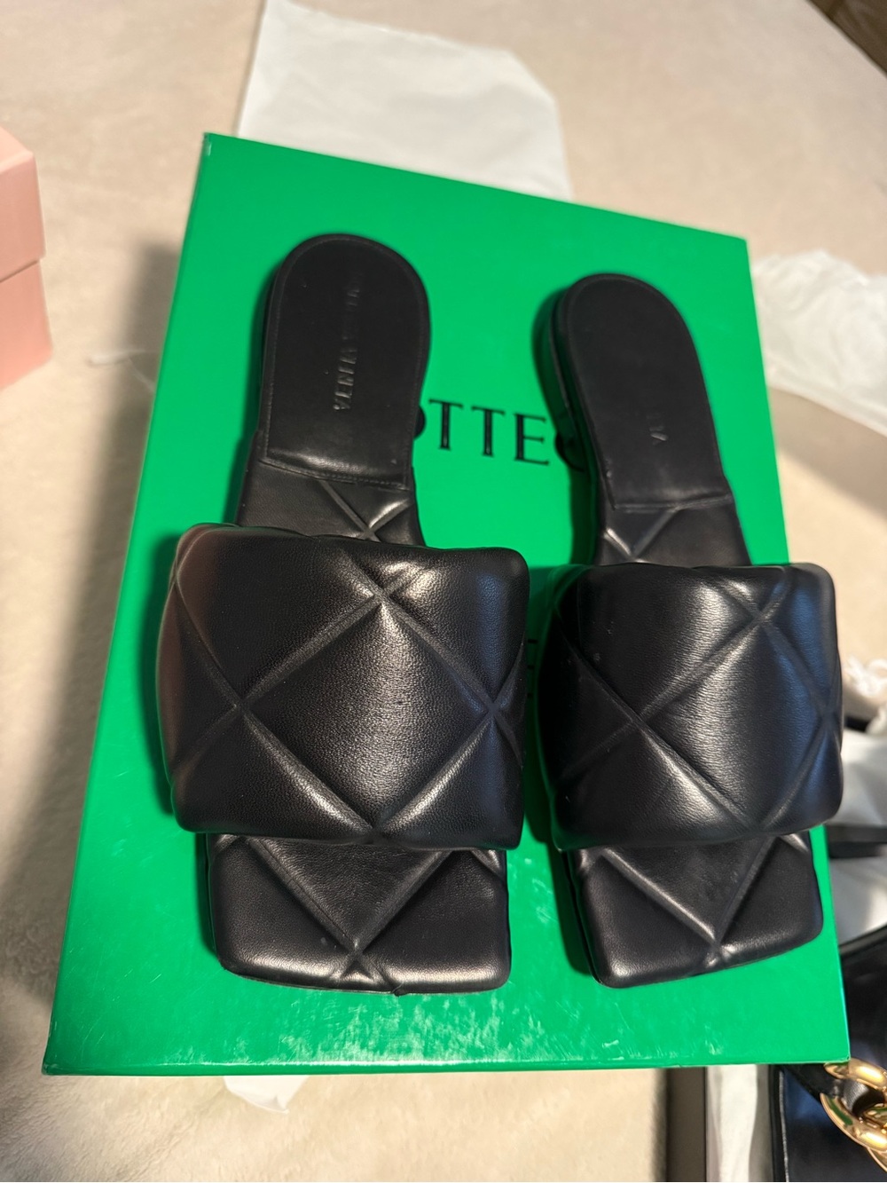 Bottega Veneta Black Quilted Slide Sandals